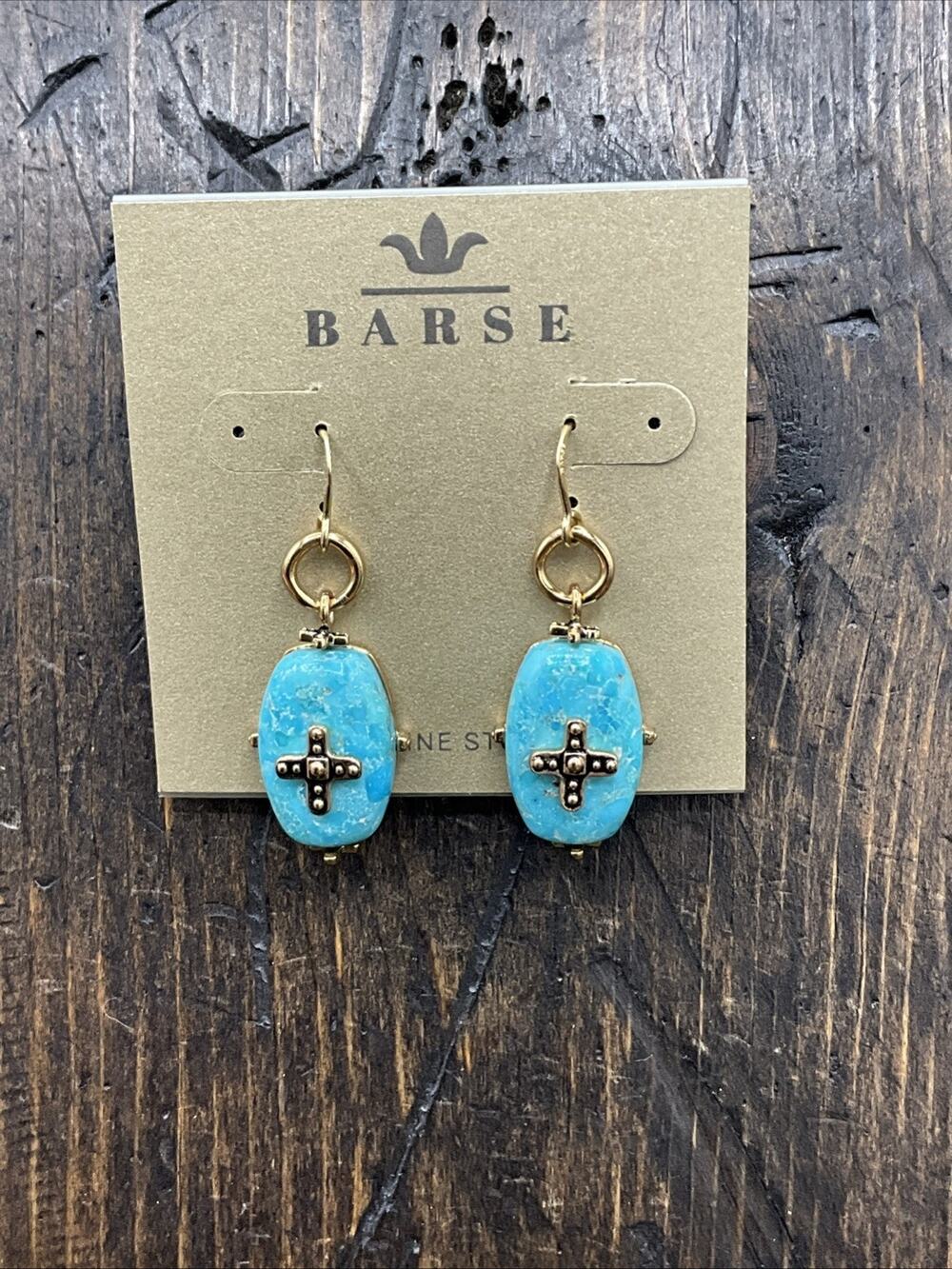 Barse Nailhead Cross Earrings- Turquoise- Bronze- NWT